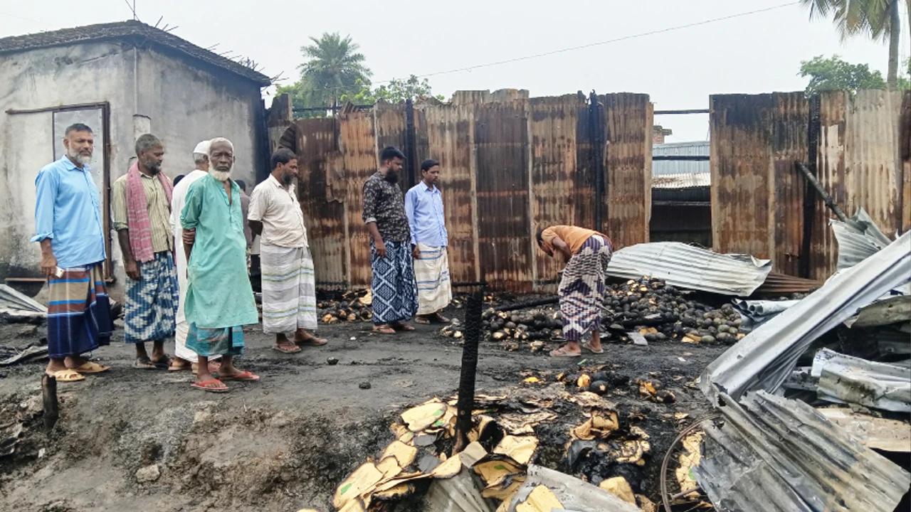 ভোলাহাটে আগুনে ভস্মীভূত আমের আড়ত