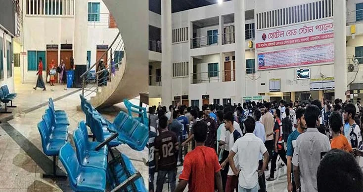 রাবি শিক্ষার্থীকে মারধরের প্রতিবাদে রেলস্টেশনে ভাঙচুর