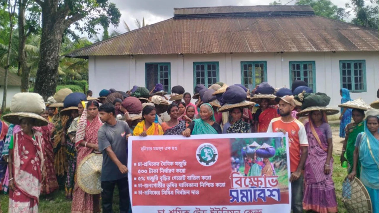 ৫০০ টাকা মজুরির দাবিতে চা-শ্রমিকদের বিক্ষোভ