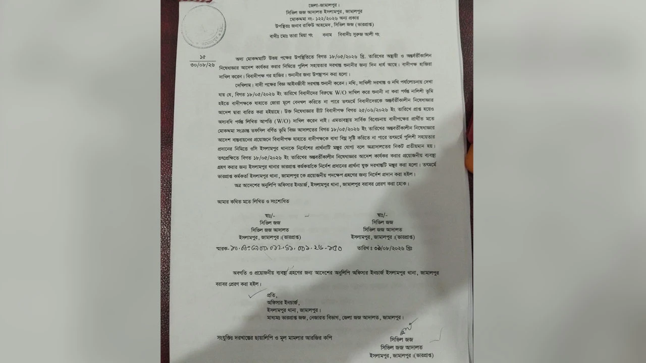 আদালতের নিষেধাজ্ঞা অমান্য করে জমি দখলের চেষ্টার অভিযোগ